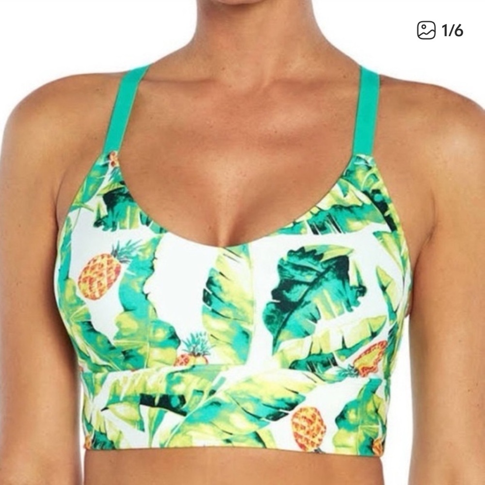 WILDFOX Activewear SWEAT Palms & Piña Tropical Print Sports Bra